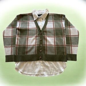 Rachel Zoe Checkered Cardigan in Green and Brown